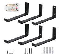VTOPVMAX Scaffold Board Shelf Brackets 6 Pack - 5mm Thick Steel Heavy Duty Shelf Supports with Lips for 12 x 4 Inch (30cm x 10cm), Industrial Rustic Black Wall Shelf Brackets Kit