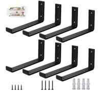 VTOPVMAX Scaffold Board Shelf Brackets 8 Pack - 5mm Thick Steel Heavy Duty Shelf Supports with Lips for 10 x 4 Inch (25cm x 10cm) , Industrial Rustic Black Wall Shelf Brackets Kit