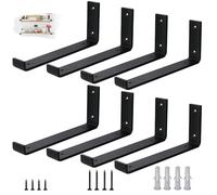 VTOPVMAX Scaffold Board Shelf Brackets 8 Pack - 5mm Thick Steel Heavy Duty Shelf Supports with Lips for 12 x 4 Inch (30cm x 10cm) , Industrial Rustic Black Wall Shelf Brackets Kit