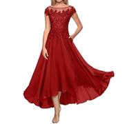 Vtorliya Lace Applique Mother of The Bride Dresses Chiffon A Line Tea Length Formal Evening Gown with Pockets Red