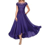 Vtorliya Lace Applique Mother of The Bride Dresses Chiffon A Line Tea Length Formal Evening Gown with Pockets