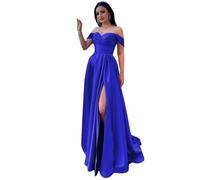 Vtorliya Off Shoulder Silk Satin Prom Dresses Sweetheart Neck A Line Ruched Side Split Evening Party Gowns for Women Royal Blue