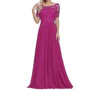 Vtorliya Women's Lace Applique Mother of The Bride Dresses Elegant Scoop Neck A Line Chiffon Maxi Evening Dresses for Wedding Guest