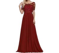 Vtorliya Women's Lace Applique Mother of The Bride Dresses Elegant Scoop Neck A Line Chiffon Maxi Evening Dresses for Wedding Guest Wine Red