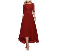 Vtorliya Women's Lace Appliques Mother of The Bride Dress A Line Tea Length 3/4 Sleeves Chiffon Formal Evening Gown Burgundy