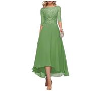 Vtorliya Women's Lace Appliques Mother of The Bride Dress A Line Tea Length 3/4 Sleeves Chiffon Formal Evening Gown Sage Green