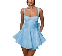 Vtorliya Women's Short Homecoming Dresses for Teens Spaghetti Straps Satin Prom Dress A Line Formal Cocktail Evening Gown Blue