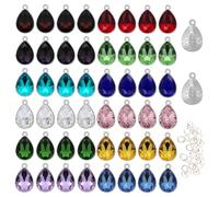 VTOS Glass Rhinestone Charms, 48 Pcs 12 Colors Silver Back Teardrop Birthstone Beads Crystal Dangle Water Drop Pendants for Jewelry Making Earrings Necklace Bracelet, 7 * 10 MM