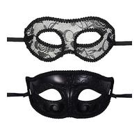 vtrem 2 Pcs black masquerade mask for couples lace plastic Venetian party ball Mardi Gras Halloween mask for women men