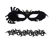 vtrem 2 Pcs Masquerade Mask Set Black Spider Mask & Snake Choker Halloween Gothic Masquerade Ball Party Mask for Women
