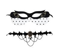 vtrem 2 Pcs Masquerade Mask Set Include Half Face Mesh Mask & Choker Halloween Gothic Masquerade Ball Party Mask for Women