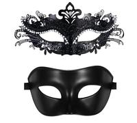 vtrem Masquerade Mask for Couples: Black Women Rhinestone Metal Carnivals Ball Mask Men Venetian Mardi Gras Party Evening Prom Costume Mask