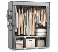 VTRIN Portable Closet Wardrobe for Hanging Clothes Closet with Cover, 3 Hanging rods, 6 Storage Shelves and Side Pocket, Diameter 19mm Metal Pipe, Sturdy Free Standing Closet for Bedroom