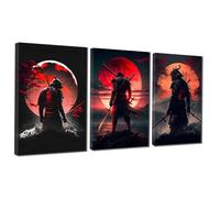 VTRXEG Japanese Samurai Pictures, Red Samurai Portrait Art Prints Poster Set, Modern Living Room Bedroom Decoration Poster Unframed (B, 3x60x80cm, Unframed)