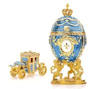 Vtry Decorative Russian Easter Egg Replica Extra Large 6.6 inch Hand Painted Jewelry Trinket Box for The Ultimate Home Decor Comes with Gift Vintage Carriage (Aqua2)