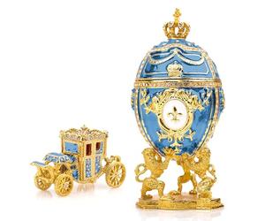 Vtry Decorative Russian Easter Egg Replica Extra Large 6.6 inch Hand Painted Jewelry Trinket Box for The Ultimate Home Decor Comes with Gift Vintage Carriage (Aqua2)