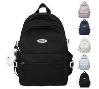 VTTDB Kawaii Backpack with Cute Accessories Casual Aesthetic Daypack Simple Laptop Bag Waterproof Travel Rucksack for Women, Black, L, Daypack Backpacks