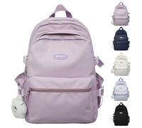 VTTDB Kawaii Backpack with Cute Accessories Casual Aesthetic Daypack Simple Laptop Bag Waterproof Travel Rucksack for Women, Purple, L, Daypack Backpacks