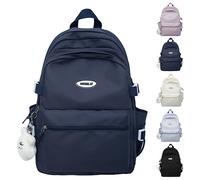 VTTDB Kawaii Backpack with Cute Accessories Casual Aesthetic Daypack Simple Laptop Bag Waterproof Travel Rucksack for Women, Dark Blue, L, Daypack Backpacks