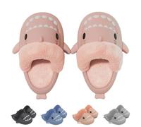 VTTDB Shark Fuzzy Slippers Women Men Cute Cartoon Plush Fluffy Slippers Memory Foam Winter Warm Slippers Indoor, Pink, 38.5/39.5 EU