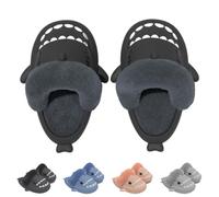 VTTDB Shark Fuzzy Slippers Women Men Cute Cartoon Plush Fluffy Slippers Memory Foam Winter Warm Slippers Indoor, Grey Dark, 9/9.5 UK