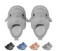 VTTDB Shark Fuzzy Slippers Women Men Cute Cartoon Plush Fluffy Slippers Memory Foam Winter Warm Slippers Indoor, gray, 37/38.5 EU