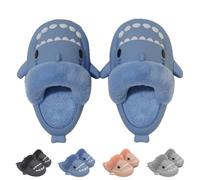 VTTDB Shark Fuzzy Slippers Women Men Cute Cartoon Plush Fluffy Slippers Memory Foam Winter Warm Slippers Indoor, blue, 38.5/39.5 EU