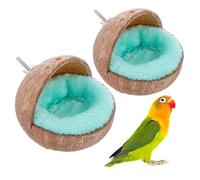 VTurboWay 2 Pack Natural Coconut Shell Parrot Nest Finch House Canary Bed Hanging Toy Breeding Nesting Anti-Pecking Bite with Warm Pad for Cages Sleeping Bird Bed