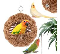 VTurboWay Rattan Bird Nest with Swing Chew Resistant Hammock Style Nest House Parrot Egg Laying and Breeding Nest for Parrots Cockatiels Budgerigars Finches Canaries