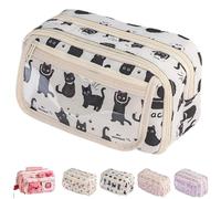 VTYFRY Cute Kawaii Pencil Case Pouch Cartoon Pen Box Holder Organizer for Office Workspace Supplies Desk Accessories Travel Essentials Aesthetic Trendy Cool Stuff Gift Large Capacity (Black Cat)