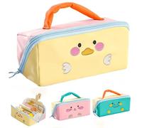 VTYFRY Cute Kawaii Pencil Case Pouch with Handle Cartoon Animal Large Capacity Pen Box Holder Organizer for Office Workspace Supplies Desk Accessories Travel Essentials Trendy Gift (Yellow Duck)
