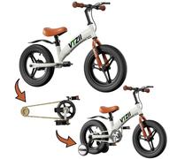 VTZII Balance Bike 2 in 1 with Pedals Brake Training Wheels Kickstand Pneumatic tyre,for Kids 2-7 Years Old,Kids Bike 12 14 16 inch (White, 14 inch)