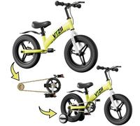 VTZII Balance Bike 2 in 1 with Pedals Brake Training Wheels Kickstand Pneumatic tyre,for Kids 2-7 Years Old,Kids Bike 12 14 16 inch (Green, 12 inch)