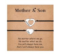 VU100 2Pcs Mother Son Bracelets Gifts for Mother Son Back to School Mommy and Me Matching Heart Bracelets Mothers Day Christmas Birthday for Mum Boy