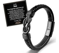 VU100 Bracelet from Mum Dad To Son - Forever Linked Together Braided Leather Bracelet for Men - Inspirational Quotes Christmas Birthday Gift for Boy (Black)