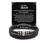 VU100 Gifts for Men Valentines Day Gifts for Him Leather Adjustable Bracelet for Men To My Man Bracelet I Love You Christams Anniversary Birthday Present for Boyfriend Husband