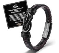 VU100 Gifts for Men Valentines Day Gifts for Him Leather Bracelet for Men To My Man Bracelet I Love You Christams Anniversary Birthday Gifts for Boyfriend Husband (21.5 cm)