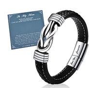 VU100 Men Braided Leather Bracelet,To My Man Stainless Steel Love You Forever Braided Leather Knot Bracelet Inspirational Bangle Wristband,Jewelry Gift for Him(8.5 inch)