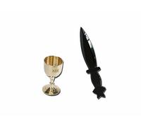 vuagmiv Obsidian Athame and Brass Chalice Wicca Set, Black Gemstone Pentacle Wiccan Supplies and Tools for Altar (Athame and Chalice)