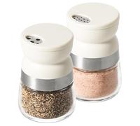 Vucchini Mini Salt and Pepper Shakers 2 Set,2 Different Pour Options,Dishwasher Safe,Double Sphere Design Dispenser,Detachable,Beige