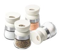 Vucchini Mini Salt and Pepper Shakers 4 Set,3 Different Pour Options,Dishwasher Safe,Double Sphere Design Dispenser,Detachable,Beige