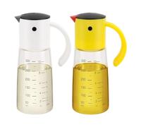 Vucchini Olive Oil Dispenser Bottle for Kitchen Cooking 10 oz - Auto Flip Vinegar Dispenser Container- Leakproof Glass Cruet with Non-Drip Spout Dispenser (white and yellow)