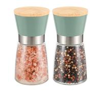 VUCCHINI Salt and Pepper Grinder Set Bamboo Lid- Adjustable Coarse Salt and Pepper Mills - Refillable Ceramic Burr Kitchen Gift Manual Salt Pepper Shakers Green