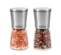 Vucchini Salt and Pepper Grinders 2 Set with Ceramic Core Cinnamon,Adjustable Coarseness,Color Silver,Spice Mills,Home Kitchen Birthday,Housewarming Gifts