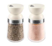 Vucchini Salt and Pepper Shakers Set,3 Different Pour Options,Dishwasher Safe,Double Sphere Design Dispenser,Detachable,Beige