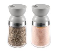 Vucchini Salt and Pepper Shakers Set,3 Different Pour Options,Dishwasher Safe,Double Sphere Design Dispenser,Detachable,Grey