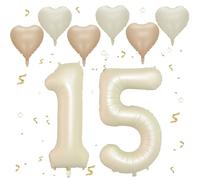 VUCDXOP 101 cm Cream Balloon Number 15/51, Large Inflatable Numbers for Birthday Party - Fly with Helium