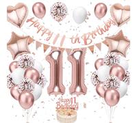 VUCDXOP 11th Birthday Decorations, Rose Gold Number 11 Balloons, Banners, Ribbons for Girls Birthday Party Supplies