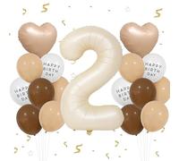 VUCDXOP 2nd Birthday Balloon Set, 17pcs Beige - Includes Foil Number 2, Latex Balloons, Aluminum Foil Balloons, Ribbon & Straw - Unique Decorations for Girls Party