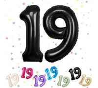 VUCDXOP Black Number 19 Balloons, 3 Pack, 40" Helium Foil, Reusable, Perfect for 19th Birthday, Anniversary, Wedding & Graduation Parties, Unisex-Adults
